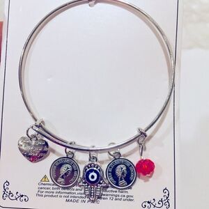“The Love Bracelet” Hamsa Hand Evil Eye Silver Tone Coins Charm Bracelet